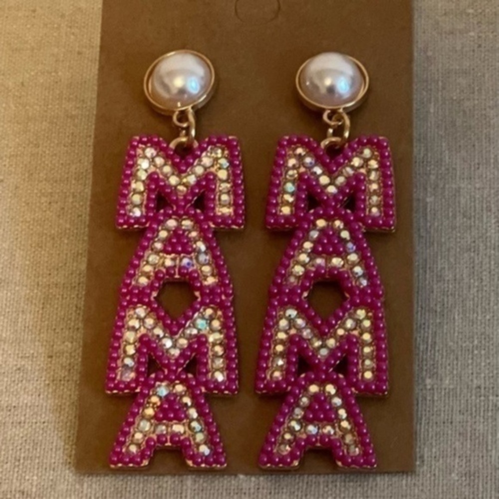 Women’s MAMA Rice Bead Statement Earrings